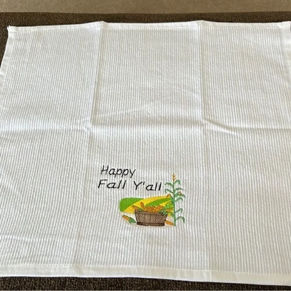 Custom Embroidered Cotton Barmop (2) Towels “Happy Fall Y’all” “Fall in Love”